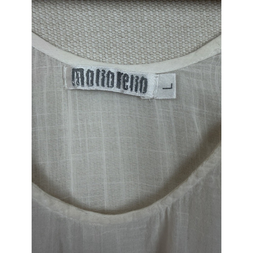 Monoreno Women's Embroidered Ivory Tunic‎ Blouse Size L Semi-Sheer Zip Romantic - Picture 9 of 16